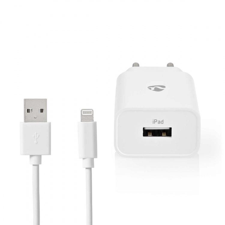 Nedis Oplader | 12 W | Snellaad functie | 1x 2.4 A | Outputs: 1 | USB-A | Lightning 8-Pins (Los) Kabel | 1.00 m | Single Voltage Output | Wit