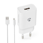 Nedis Oplader | 12 W | Snellaad functie | 1x 2.4 A | Outputs: 1 | USB-A | Lightning 8-Pins (Los) Kabel | 1.00 m | Single Voltage Output | Wit