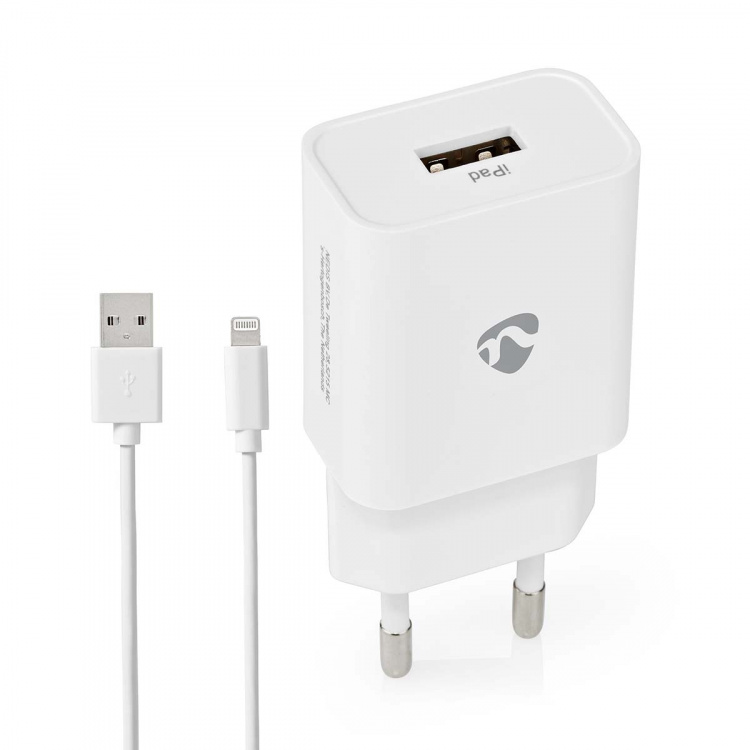 Nedis Oplader | 12 W | Snellaad functie | 1x 2.4 A | Outputs: 1 | USB-A | Lightning 8-Pins (Los) Kabel | 1.00 m | Single Voltage Output | Wit