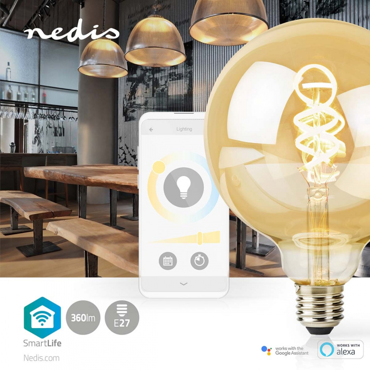 Nedis SmartLife LED Filamentlamp | E27 | 360 lm | 4.90 W | Warm tot Koel Wit | 1800 - 6500 K | Glas | Android™ / IOS | Globe | 1 Stuks Nedis SmartLife LED Filamentlamp | E27 | 360 lm | 4.90 W | Warm tot Koel Wit | 1800 - 6500 K | Glas | Android™ / IOS | Globe | 1 Stuks