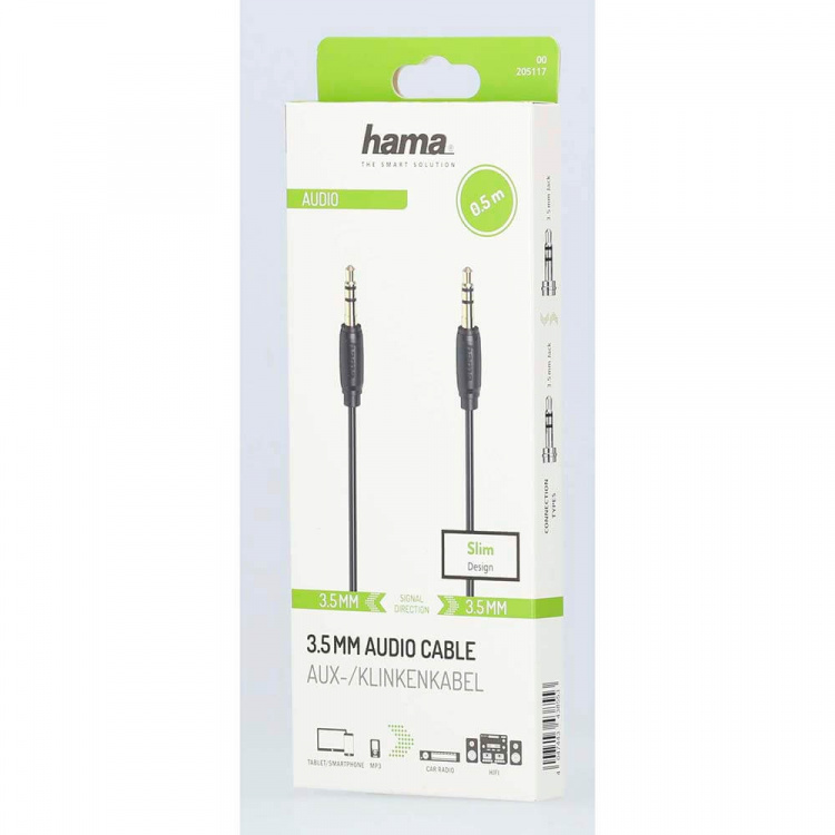 Hama Audio 3,5 mm-3,5 mm vergulde, ultradunne kabel 0,5 m Hama Audio 3,5 mm-3,5 mm vergulde, ultradunne kabel 0,5 m