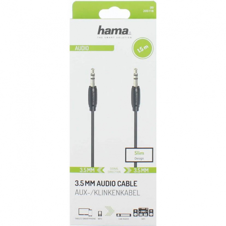Hama Audio-kabel 3,5 mm-3,5 mm verguld, ultradun 1,5 m Hama Audio-kabel 3,5 mm-3,5 mm verguld, ultradun 1,5 m