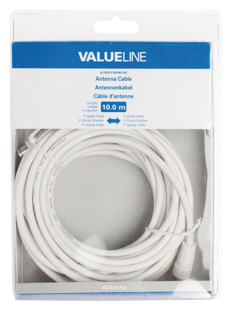 Valueline Antennekabel F-Male Quick - F-Male Quick 10.0 m Wit