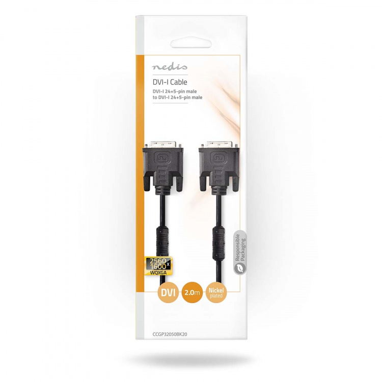 Nedis DVI-Kabel | DVI-I 24+5-Pin Male | DVI-I 24+5-Pin Male | 2560x1600 | Vernikkeld | 2.00 m | Recht | PVC | Zwart | Envelop Nedis DVI-Kabel | DVI-I 24+5-Pin Male | DVI-I 24+5-Pin Male | 2560x1600 | Vernikkeld | 2.00 m | Recht | PVC | Zwart | Envelop