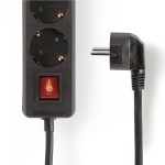 Nedis Stekkerdoos | Randaarde stekker / Type F (CEE 7/7) | 3-wegs | 1.50 m | 3680 W | 16 A | Soort aarding: Zijcontacten | 230 V AC 50/60 Hz | Hoek van stopcontact: 45 ° | H05VV-F 3G 1,5 mm² | Aan/uit knop | Zwart