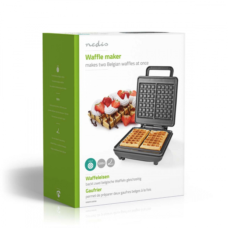 Nedis Wafelijzer | Belgische wafels | 22 x 12.5 cm | 1200 W | Automatische temperatuurregeling | ABS / Aluminium