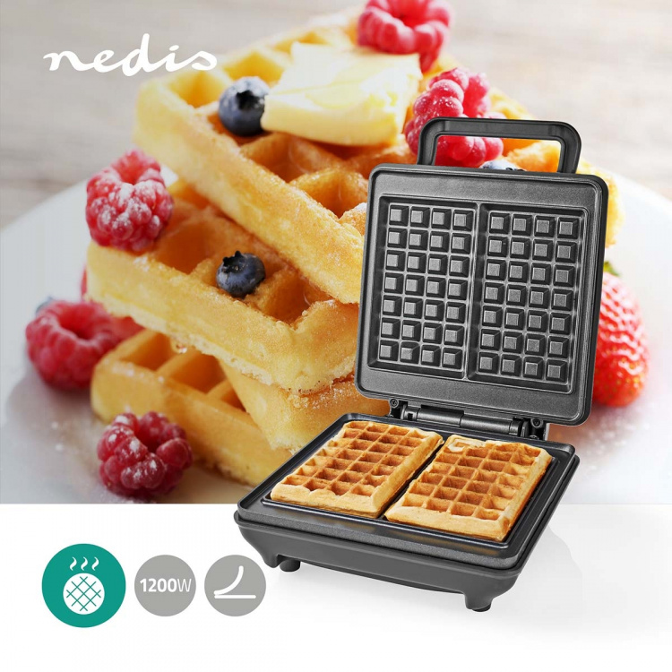 Nedis Wafelijzer | Belgische wafels | 22 x 12.5 cm | 1200 W | Automatische temperatuurregeling | ABS / Aluminium