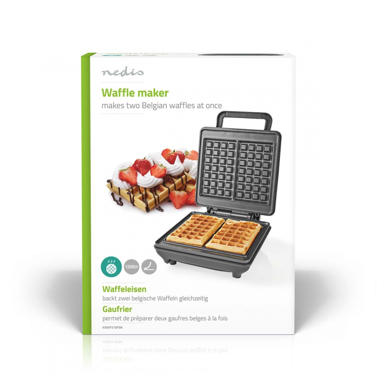 Nedis Wafelijzer | Belgische wafels | 22 x 12.5 cm | 1200 W | Automatische temperatuurregeling | ABS / Aluminium