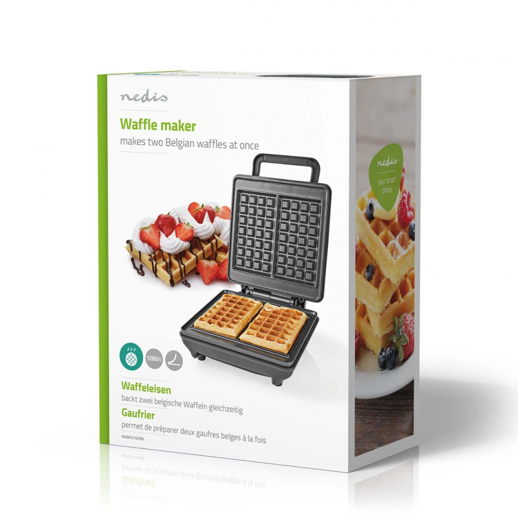 Nedis Wafelijzer | Belgische wafels | 22 x 12.5 cm | 1200 W | Automatische temperatuurregeling | ABS / Aluminium