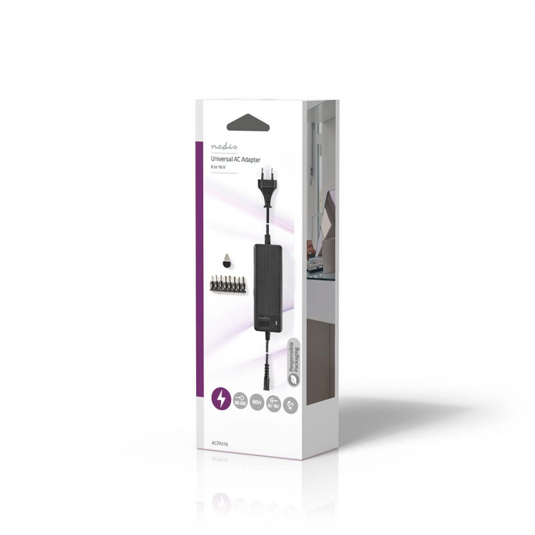 Nedis Universele AC-Stroomadapter | 60 W | 6 - 16 V DC | 1.10 m | 5.0 - 5.2 A | 8 plug(s) | Zwart Nedis Universele AC-Stroomadapter | 60 W | 6 - 16 V DC | 1.10 m | 5.0 - 5.2 A | 8 plug(s) | Zwart