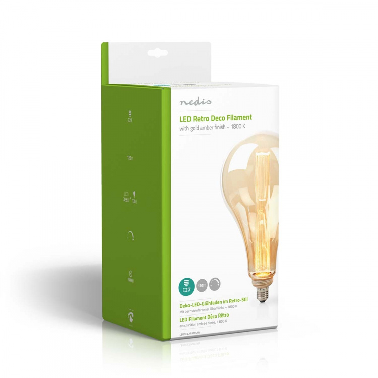 Nedis LED-Filamentlamp E27 | PS165 | 3.5 W | 120 lm | 1800 K | Dimbaar | Goudkleurig | Retrostijl | 1 Stuks Nedis LED-Filamentlamp E27 | PS165 | 3.5 W | 120 lm | 1800 K | Dimbaar | Goudkleurig | Retrostijl | 1 Stuks