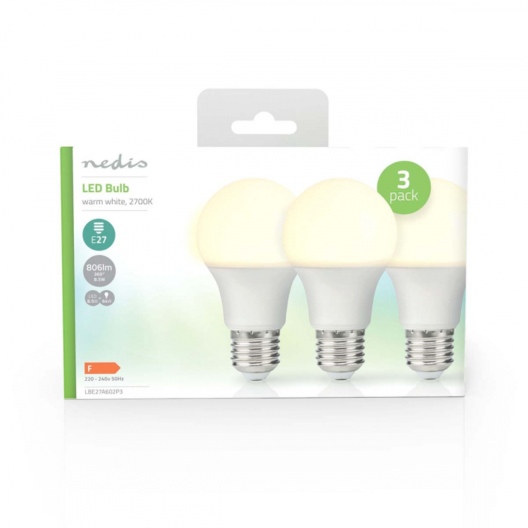 Nedis LED-Lamp E27 | A60 | 8.0 W | 806 lm | 2700 K | Warm Wit | Retrostijl | Frosted | 3 Stuks