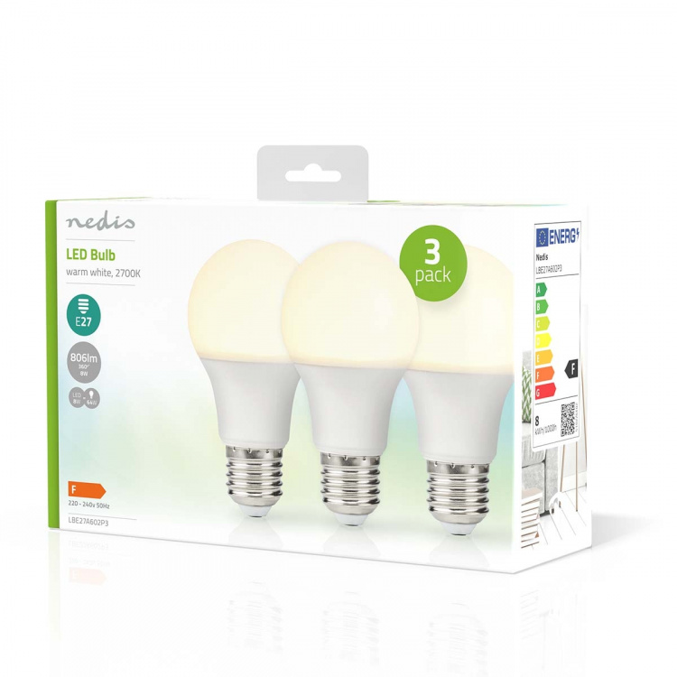 Nedis LED-Lamp E27 | A60 | 8.0 W | 806 lm | 2700 K | Warm Wit | Retrostijl | Frosted | 3 Stuks