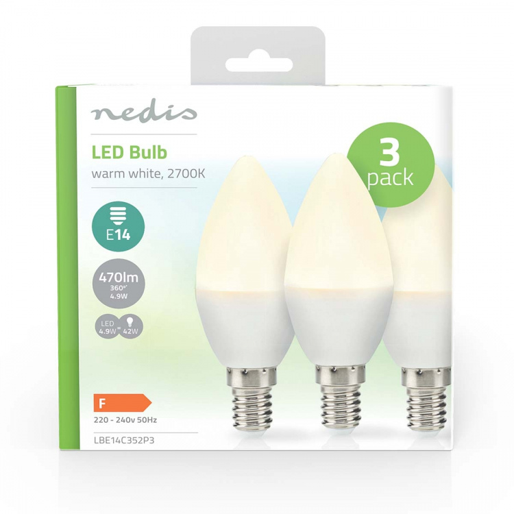 Nedis LED-Lamp E14 | Kaars | 4.9 W | 470 lm | 2700 K | Warm Wit | Frosted | 3 Stuks
