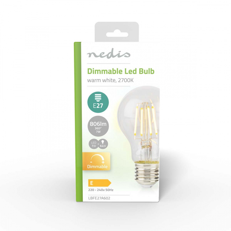 Nedis LED-Filamentlamp E27 | A60 | 7 W | 806 lm | 2700 K | Dimbaar | Warm Wit | Retrostijl | 1 Stuks Nedis LED-Filamentlamp E27 | A60 | 7 W | 806 lm | 2700 K | Dimbaar | Warm Wit | Retrostijl | 1 Stuks
