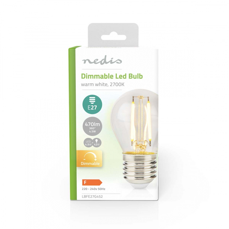 Nedis LED-Filamentlamp E27 | G45 | 4.5 W | 470 lm | 2700 K | Dimbaar | Warm Wit | Retrostijl | 1 Stuks
