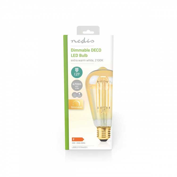 Nedis LED-Filamentlamp E27 | ST64 | 4.9 W | 470 lm | 2100 K | Dimbaar | Extra Warm Wit | Retrostijl | 1 Stuks