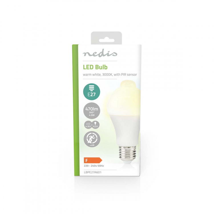 Nedis LED-Lamp E27 | A60 | 4.9 W | 470 lm | 3000 K | Wit | Retrostijl | Frosted | Bewegingsdetectie | 1 Stuks