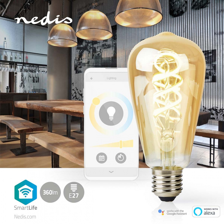 Nedis SmartLife LED Filamentlamp | E27 | 360 lm | 4.90 W | Warm tot Koel Wit | 1800 - 6500 K | Glas | Android™ / IOS | ST64 | 1 Stuks Nedis SmartLife LED Filamentlamp | E27 | 360 lm | 4.90 W | Warm tot Koel Wit | 1800 - 6500 K | Glas | Android™ / IOS | ST64 | 1 Stuks