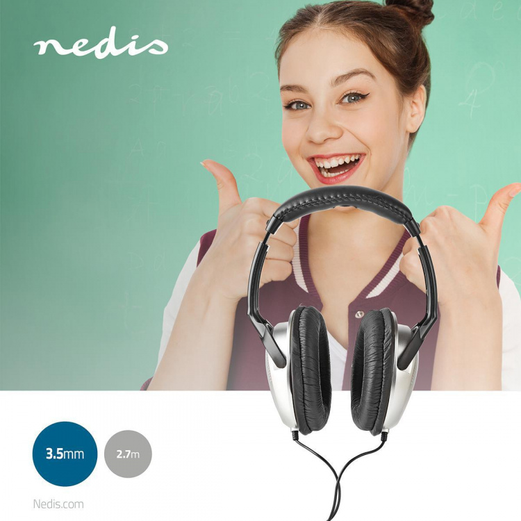 Nedis Bedrade Over-ear Koptelefoon | 3,5 mm | Kabellengte: 2.70 m | Volumebediening | Zilver / Zwart Nedis Bedrade Over-ear Koptelefoon | 3,5 mm | Kabellengte: 2.70 m | Volumebediening | Zilver / Zwart
