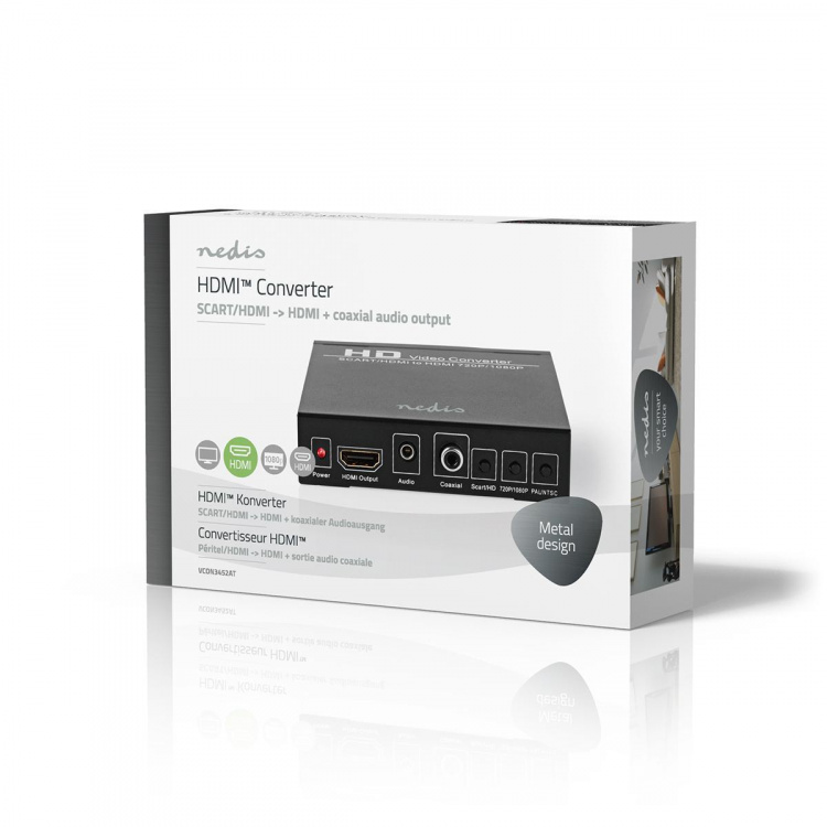 Nedis HDMI™-Converter | SCART Female | 1x 3.5 mm sound out / 1x Digital Audio / 1x HDMI™ Output | 1-weg | 1080p | 1.65 Gbps | Aluminium | Antraciet Nedis HDMI™-Converter | SCART Female | 1x 3.5 mm sound out / 1x Digital Audio / 1x HDMI™ Output | 1-weg | 1080p | 1.65 Gbps | Aluminium | Antraciet
