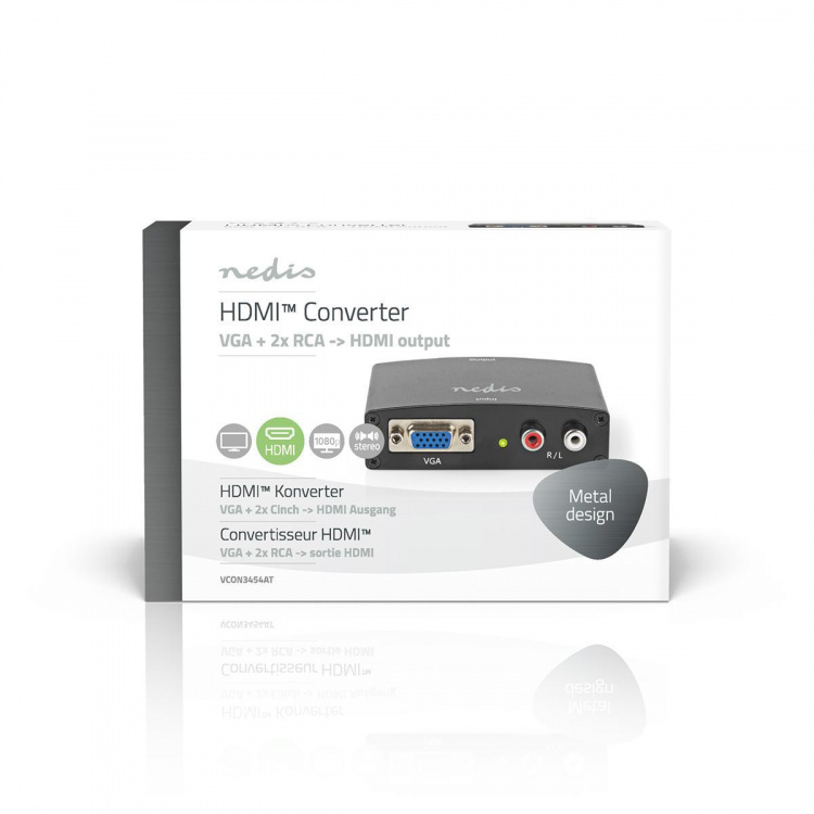 Nedis HDMI™-Converter | VGA Female / 2x RCA Male | 1x HDMI™ Output | 1-weg | 1080p | 1.65 Gbps | Aluminium | Antraciet