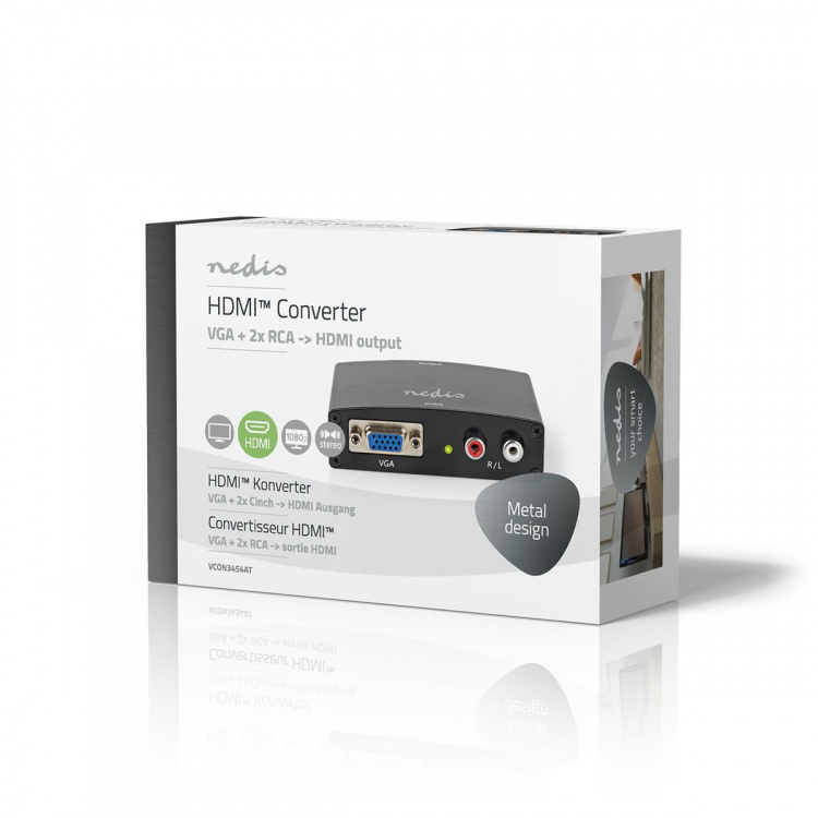 Nedis HDMI™-Converter | VGA Female / 2x RCA Male | 1x HDMI™ Output | 1-weg | 1080p | 1.65 Gbps | Aluminium | Antraciet