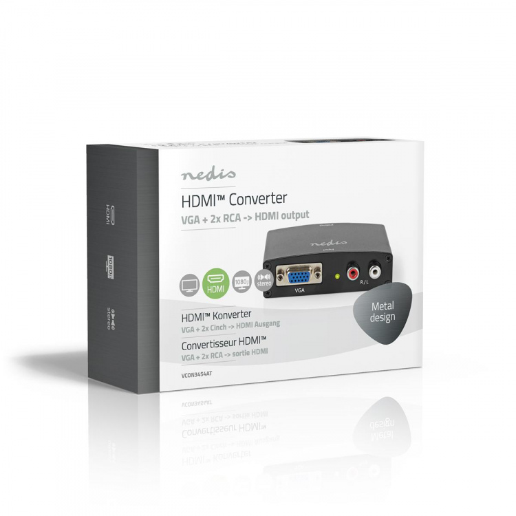 Nedis HDMI™-Converter | VGA Female / 2x RCA Male | 1x HDMI™ Output | 1-weg | 1080p | 1.65 Gbps | Aluminium | Antraciet