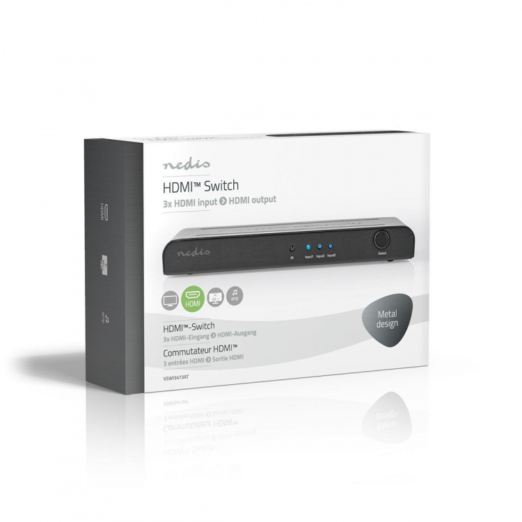 Nedis HDMI™-Switch | 3 poort(en) | 3x HDMI™ Input | 1x HDMI™ Output | 4K@60Hz | 18 Gbps | Afstandbestuurbaar | Metaal | Antraciet