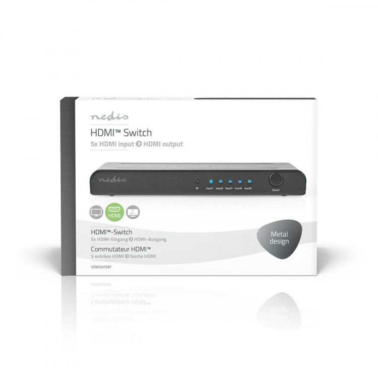 Nedis HDMI™-Switch | 5-Poorts poort(en) | 5x HDMI™ Input | 1x HDMI™ Output | 4K@60Hz | 18 Gbps | Afstandbestuurbaar | Metaal | Antraciet Nedis HDMI™-Switch | 5-Poorts poort(en) | 5x HDMI™ Input | 1x HDMI™ Output | 4K@60Hz | 18 Gbps | Afstandbestuurbaar | Metaal | Antraciet