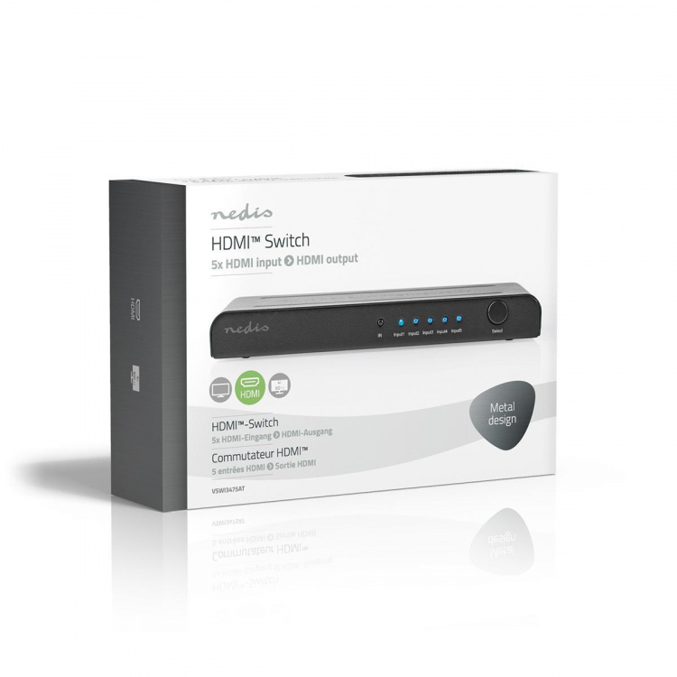 Nedis HDMI™-Switch | 5-Poorts poort(en) | 5x HDMI™ Input | 1x HDMI™ Output | 4K@60Hz | 18 Gbps | Afstandbestuurbaar | Metaal | Antraciet Nedis HDMI™-Switch | 5-Poorts poort(en) | 5x HDMI™ Input | 1x HDMI™ Output | 4K@60Hz | 18 Gbps | Afstandbestuurbaar | Metaal | Antraciet