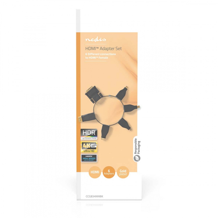 Nedis HDMI™-Adapter | DisplayPort Male / DVI-D 24+1-Pins Male / HDMI™ Micro-Connector / HDMI™ Mini-Connector / Mini-DisplayPort Male / USB-C™ Male | HDMI™ Output | Verguld | Recht | PVC | Zwart | 1 Stuks | Doos