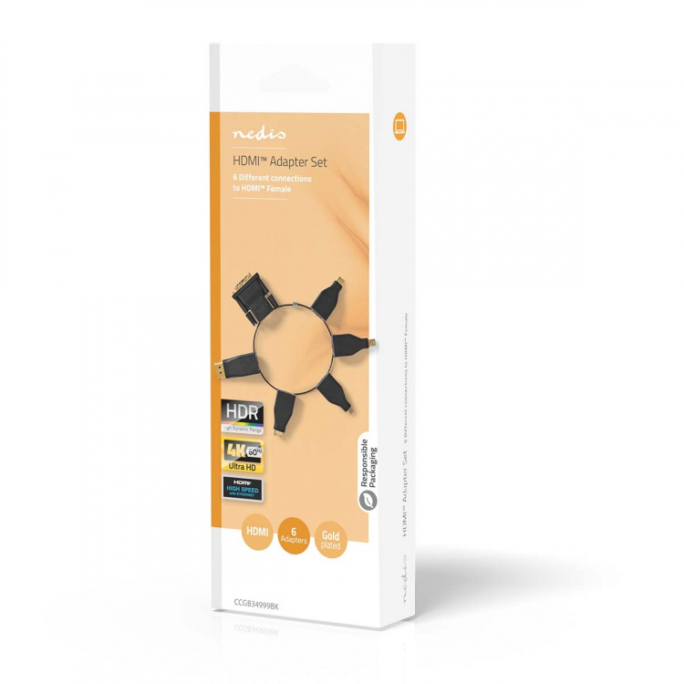 Nedis HDMI™-Adapter | DisplayPort Male / DVI-D 24+1-Pins Male / HDMI™ Micro-Connector / HDMI™ Mini-Connector / Mini-DisplayPort Male / USB-C™ Male | HDMI™ Output | Verguld | Recht | PVC | Zwart | 1 Stuks | Doos