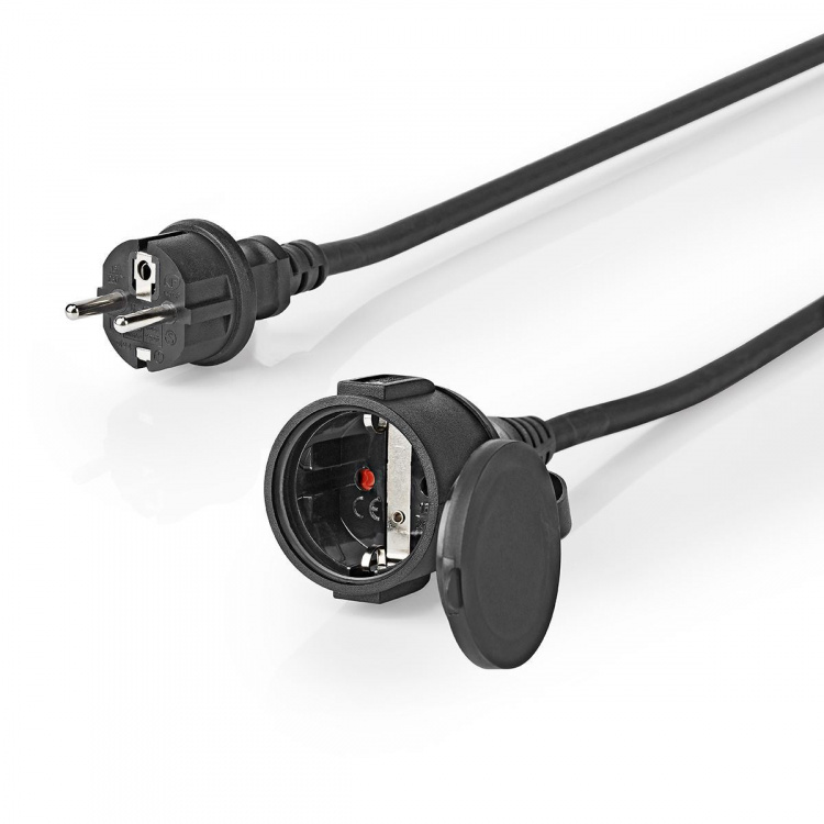 Nedis Verlengkabel Frans Male - Frans Female | Type-F (CEE 7/7) | Randaarde Stekker | 20.0 m | 3680 W | 250 V - 50/60 Hz | Soort aarding: Zijcontacten | Hoek van stopcontact: 90 ° | IP44 | H07RN-F 3G 1.5 mm² | Apparaat stroomoutput: 1 | Zwart