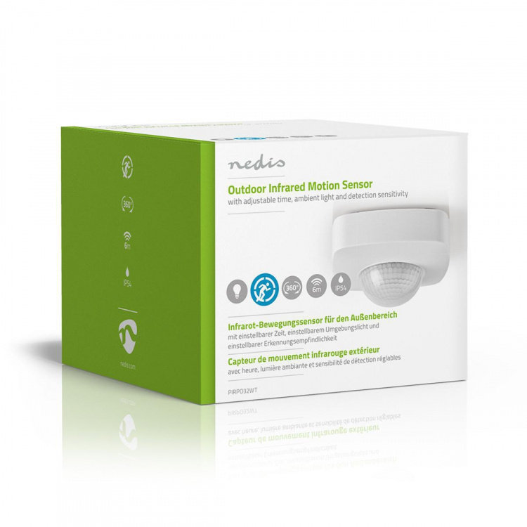 Nedis Bewegingsdetector | Binnen- en Buitenshuis | 3-Wire | Type-F (CEE 7/7) | 360 ° | 5 - 300 W | 300 W | 1200 W | 3 - 2000 Lux | Sensortechnologie: PIR | Sensorbereik: 2.0 - 8.0 m Nedis Bewegingsdetector | Binnen- en Buitenshuis | 3-Wire | Type-F (CEE 7/7) | 360 ° | 5 - 300 W | 300 W | 1200 W | 3 - 2000 Lux | Sensortechnologie: PIR | Sensorbereik: 2.0 - 8.0 m