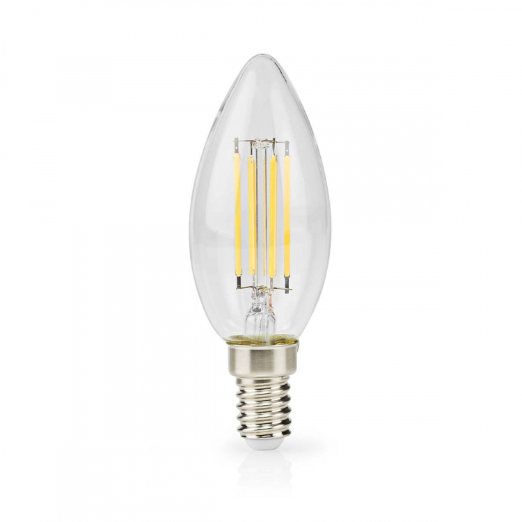 Nedis LED-Filamentlamp E14 | Kaars | 4.5 W | 470 lm | 2700 K | Dimbaar | Warm Wit | Retrostijl | 1 Stuks | Doorzichtig