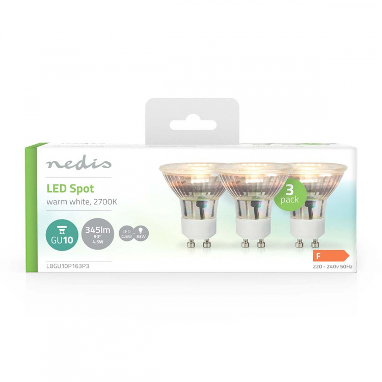 Nedis LED-Lamp GU10 | Spot | 4.5 W | 345 lm | 2700 K | Warm Wit | Retrostijl | 3 Stuks Nedis LED-Lamp GU10 | Spot | 4.5 W | 345 lm | 2700 K | Warm Wit | Retrostijl | 3 Stuks