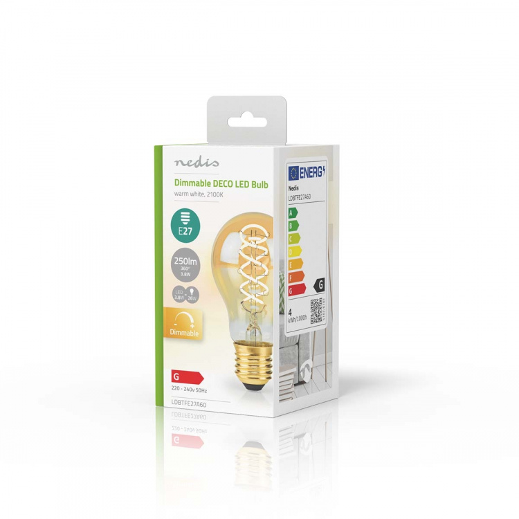 Nedis LED-Filamentlamp E27 | A60 | 3.8 W | 250 lm | 2100 K | Dimbaar | Extra Warm Wit | Retrostijl | 1 Stuks