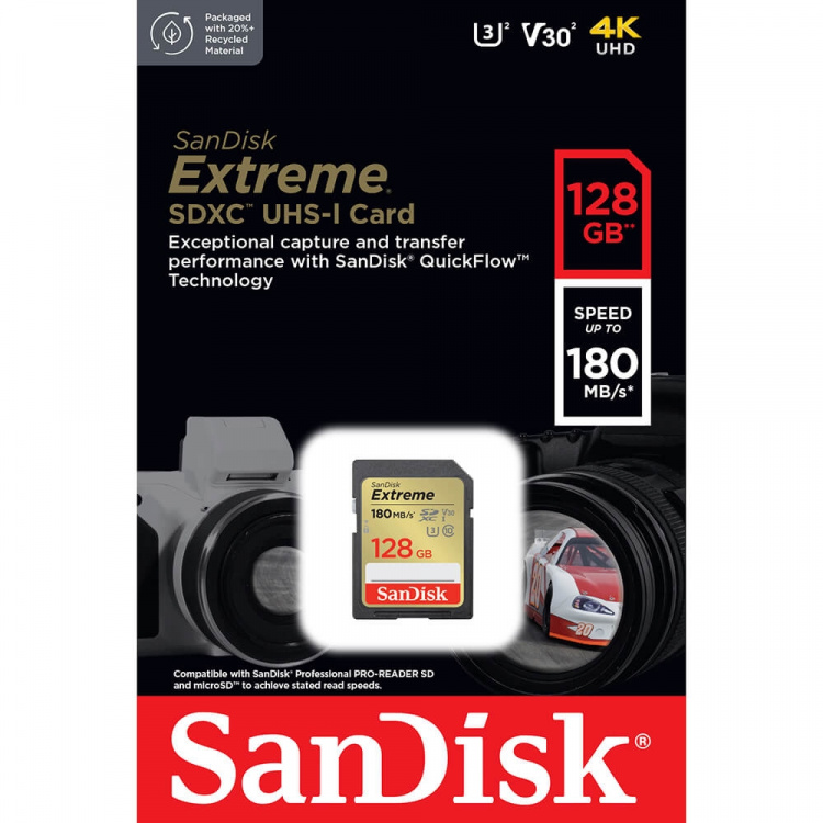 SDXC Extreme 128GB 180MB/s UHS-I C10 V30 U3 SDXC Extreme 128GB 180MB/s UHS-I C10 V30 U3