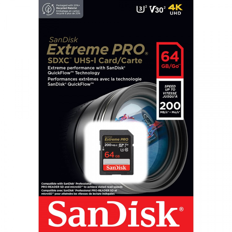 SDXC Extreme Pro 64GB 200MB/s UHS-I C10 V30 U3 SDXC Extreme Pro 64GB 200MB/s UHS-I C10 V30 U3