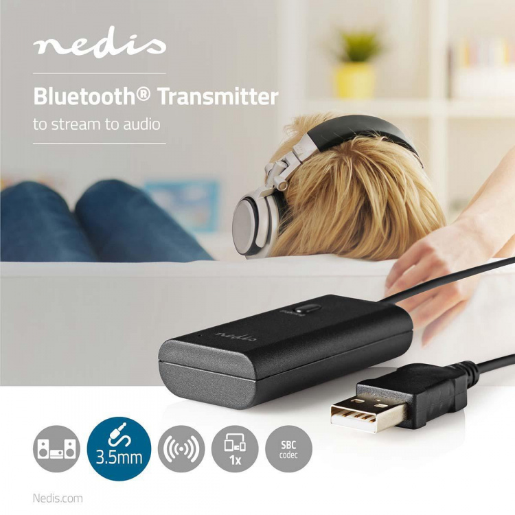 Nedis Bluetooth®-Zender | Input: 1x AUX / 1x USB | SBC | Maximaal 1 Apparaat | Zwart
