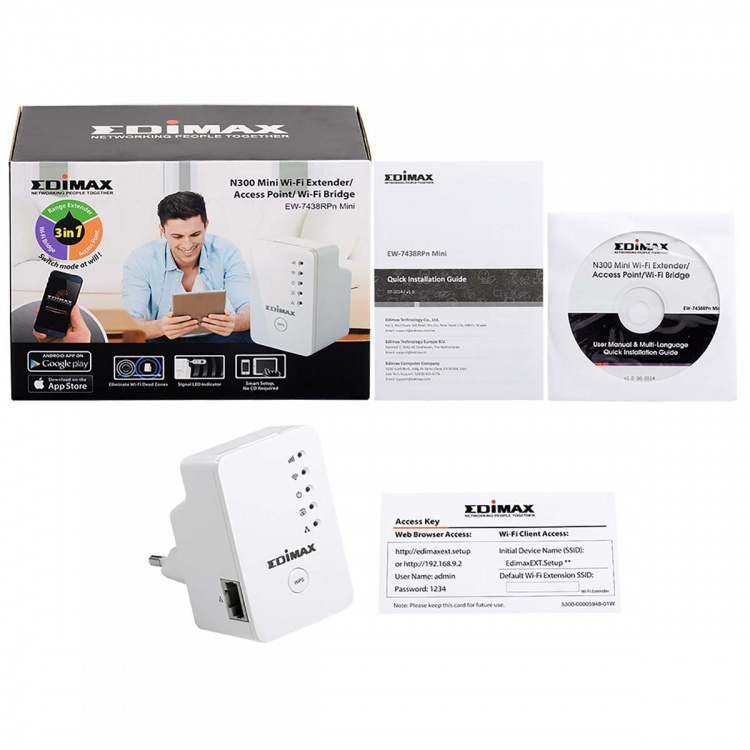 Edimax N300 Mini Wi-Fi Extender/Access Point/Wi-Fi Bridge Wit
