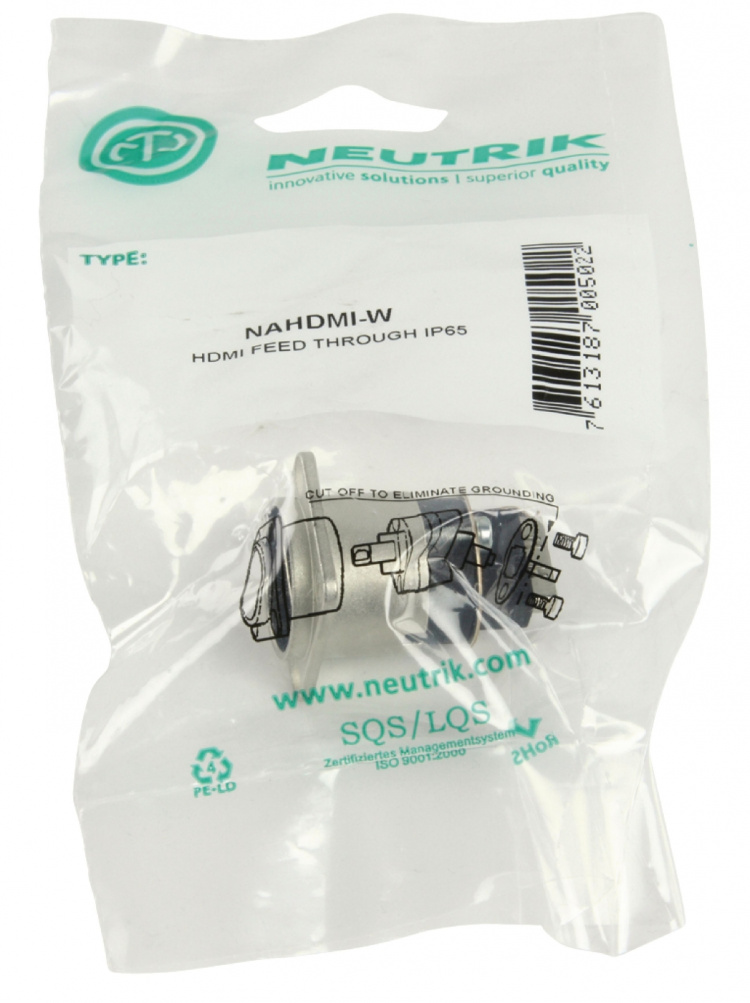 Neutrik HDMI 1.3 feedthrough adapter met D-form behuizing
