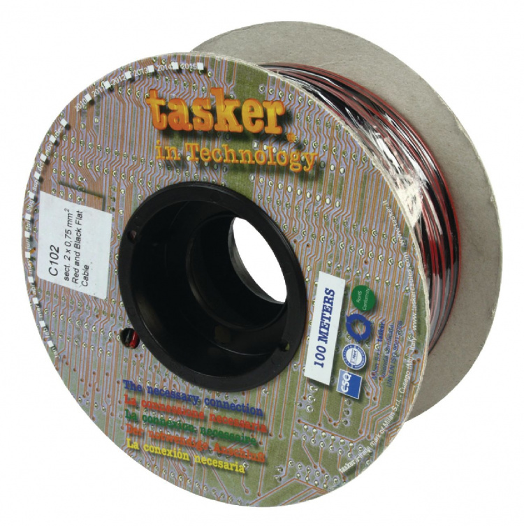 Tasker Luidsprekerkabel op Rol 2x 0.75 mm² 100 m Zwart/Rood
