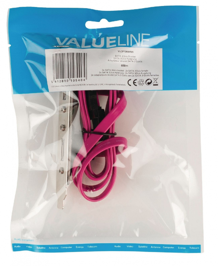 Valueline SATA 3 Gb/s Kabel Intern 2x SATA 7-Pins Female - 2x SATA 7-Pins Beugel 0.50 m Rood