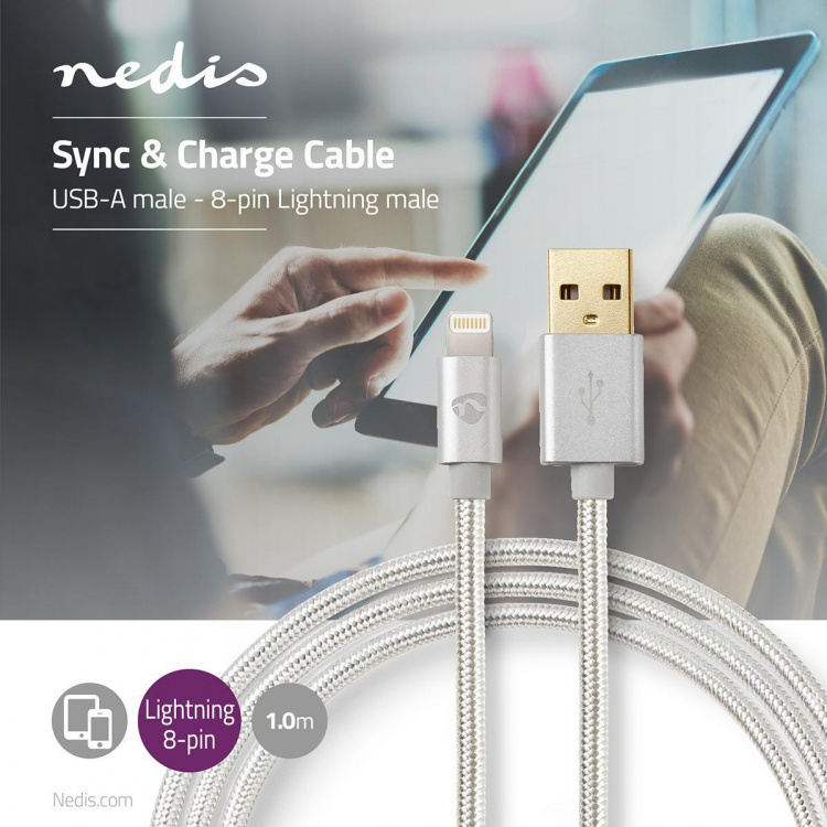 Nedis Lightning Kabel | USB 2.0 | Apple Lightning 8-Pins | USB-A Male | 480 Mbps | Verguld | 1.00 m | Rond | Gevlochten / Nylon | Aluminium | Cover Window Box