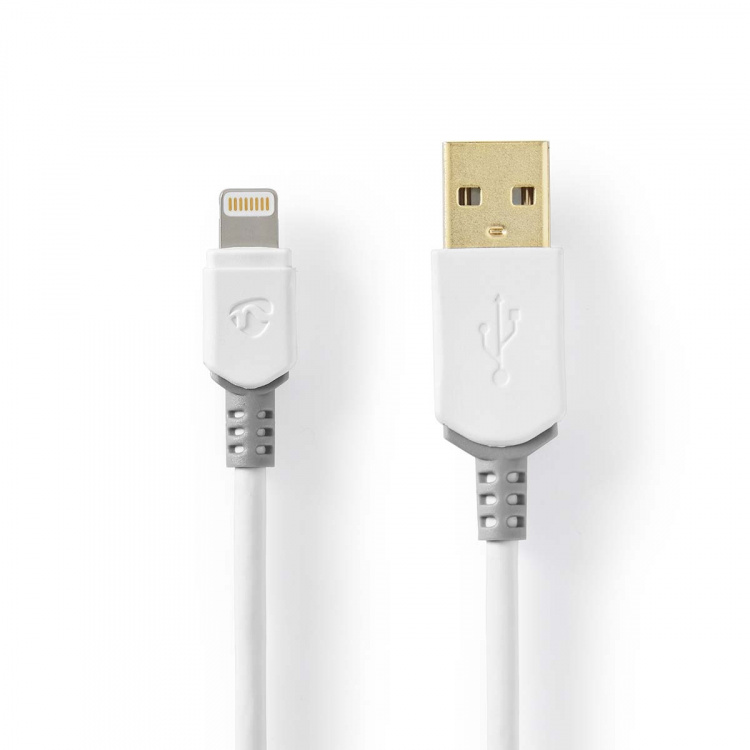 Nedis Lightning Kabel | USB 2.0 | Apple Lightning 8-Pins | USB-A Male | 480 Mbps | Verguld | 2.00 m | Rond | PVC | Grijs / Wit | Doos