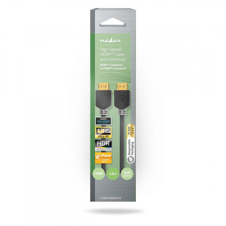 Nedis High Speed HDMI™-Kabel met Ethernet | HDMI™ Connector | HDMI™ Connector | 4K@60Hz | ARC | 18 Gbps | 1.00 m | Rond | PVC | Antraciet | Doos Nedis High Speed HDMI™-Kabel met Ethernet | HDMI™ Connector | HDMI™ Connector | 4K@60Hz | ARC | 18 Gbps | 1.00 m | Rond | PVC | Antraciet | Doos