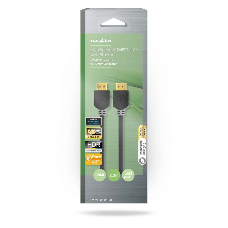 Nedis High Speed HDMI™-Kabel met Ethernet | HDMI™ Connector | HDMI™ Connector | 4K@60Hz | ARC | 18 Gbps | 2.00 m | Rond | PVC | Antraciet | Doos Nedis High Speed HDMI™-Kabel met Ethernet | HDMI™ Connector | HDMI™ Connector | 4K@60Hz | ARC | 18 Gbps | 2.00 m | Rond | PVC | Antraciet | Doos