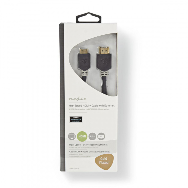 Nedis High Speed HDMI™-Kabel met Ethernet | HDMI™ Connector | HDMI™ Mini-Connector | 4K@60Hz | 18 Gbps | 2.00 m | Rond | PVC | Antraciet | Window Box Nedis High Speed HDMI™-Kabel met Ethernet | HDMI™ Connector | HDMI™ Mini-Connector | 4K@60Hz | 18 Gbps | 2.00 m | Rond | PVC | Antraciet | Window Box